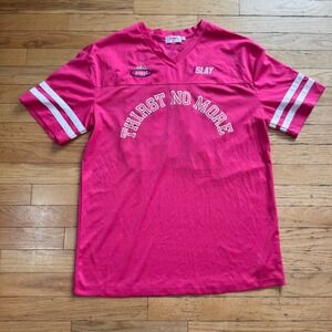 Poppi Soda Thirst No More Pink Jersey Slay Prebiotic Soda Promo Shirt Small